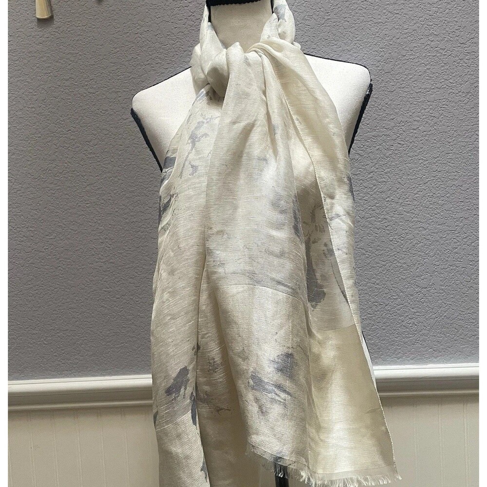NORDSTROM TARNISH Silk Linen Bamboo Scarf Abstract Artsy Wrap Shawl Italy Soft